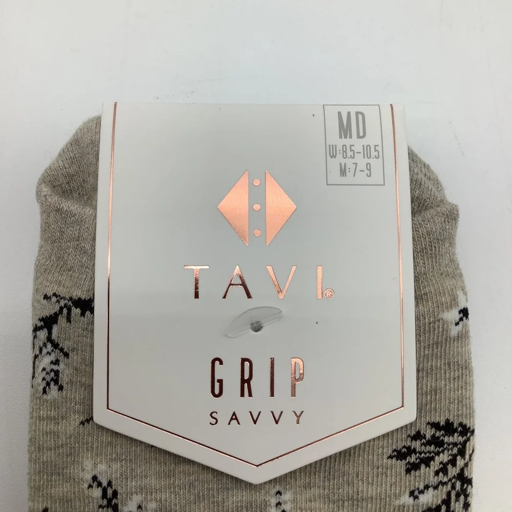 Tavi Savvy Grip Socks Womens Shitake Heather Botanical‎ Yoga Barre Size M NWT